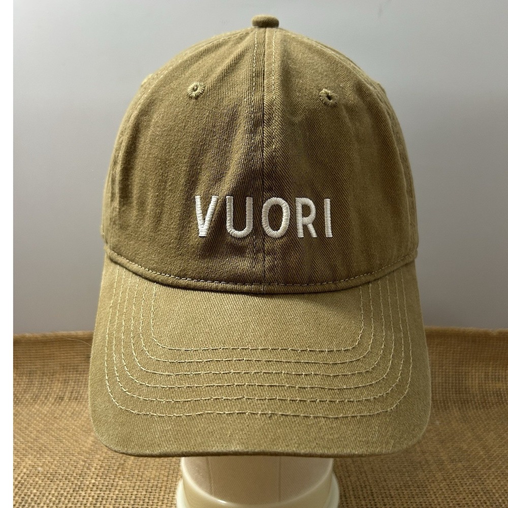 Vuori Hat Signal Dad Canvas Cap Clasp Back White Logo Athletic Adjustable Camel